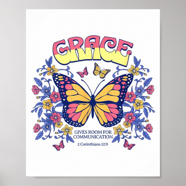 Grace Butterfly Christian Bible Verse Floral Faith Poster (Vorne)