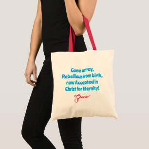 Grace Christliches Zitat - Rot und BlauTypografie Tragetasche