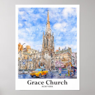 Grace Church New York Reisen Wasserfarben Hand zei Poster