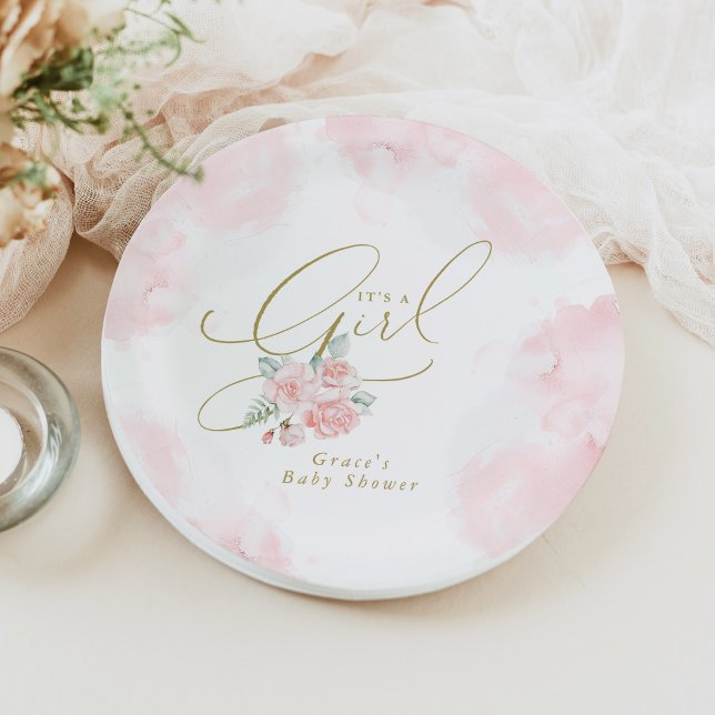 GRACE Elegant Blush Floral Es ist eine Girl Baby D Pappteller (Von Creator hochgeladen)