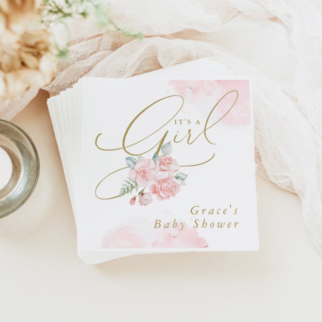 GRACE Elegant Blush Floral Es ist eine Girl Baby D Serviette (Von Creator hochgeladen)