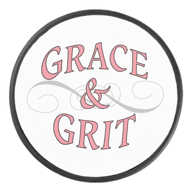 Grace & Grit in Rosa und Grau Eishockey Puck (Vorderseite)