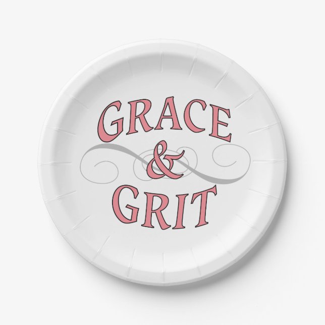 Grace & Grit in Rosa und Grau Pappteller (Vorderseite)
