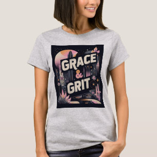 Grace & Grit Moderner Schwarzer Rosa Typo T-Shirt
