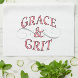 Grace & Grit Worte in Rosa & Grau Geschirrtuch
