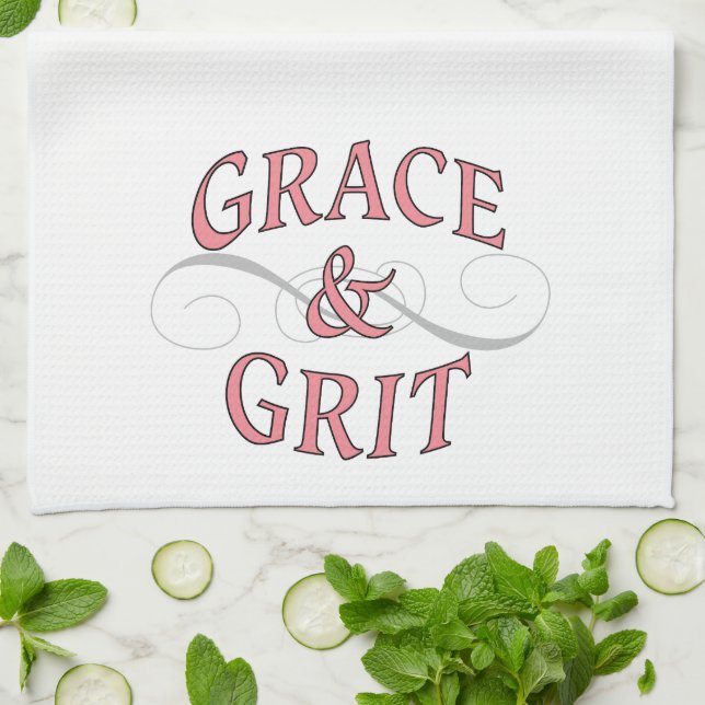 Grace & Grit Worte in Rosa & Grau Geschirrtuch (Gefaltet)