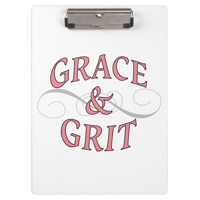 Grace & Grit Worte in Rosa & Grau Klemmbrett (Vorderseite)
