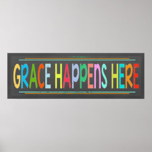 Grace Happens Hier farbenfrohe Christliche Chalkbo Poster