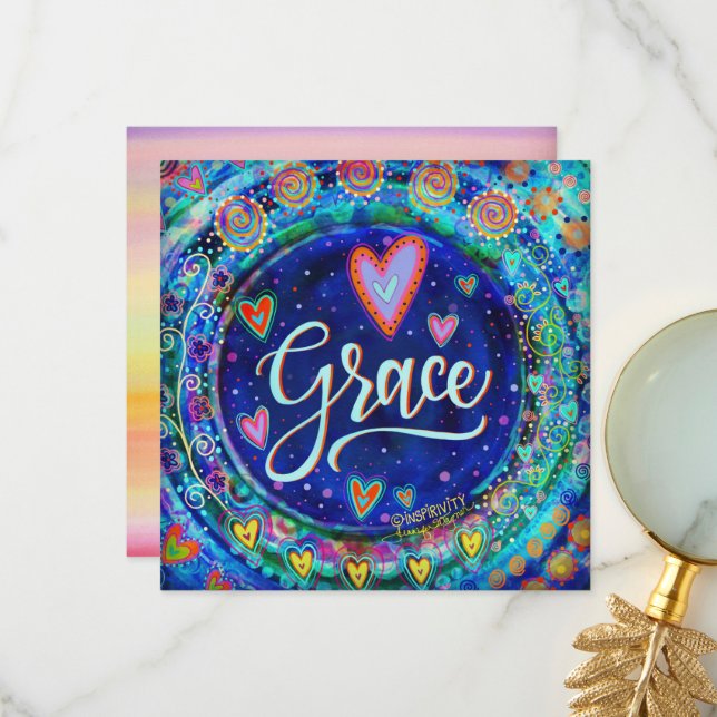 Grace Hübsch Blue Whimsical Hearts Dankeskarte (Vorderseite/Rückseite Beispiel)