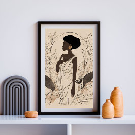 Grace in Bloom – Afro Göttin Linienkunst Poster