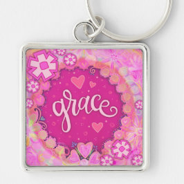 Grace Inspirational Herz floral Hübsch rosa Schlüsselanhänger