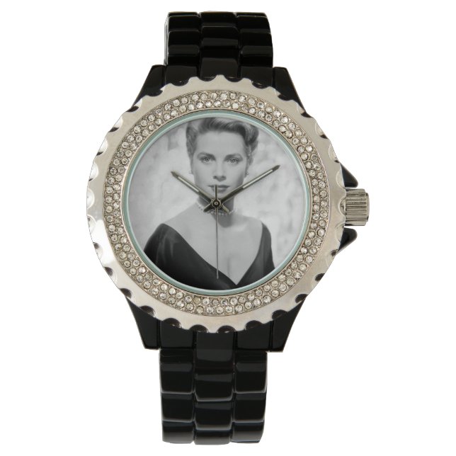 Grace Kelly, 1955 Kristall Black Enamel Watch Armbanduhr (Vorderseite)