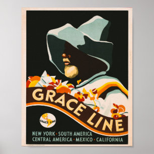 Grace Line Vintage Reise Poster