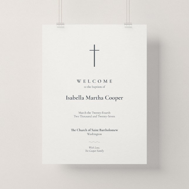 Grace Minimal Cross Taufkirche Willkommensposter Poster (Grace | Stone. Baptism Church Welcome Poster, 18 x 24")