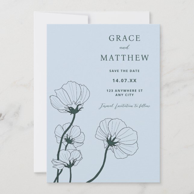 GRACE Moderne botanische Hochzeit Einladung (Vorderseite)