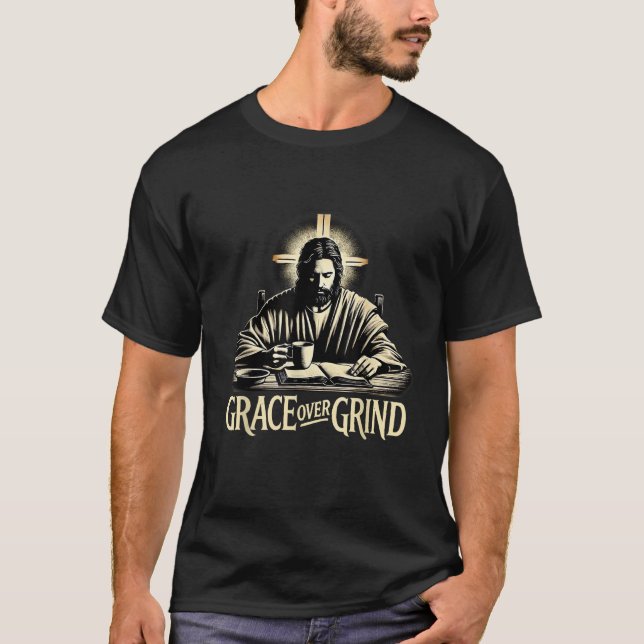 Grace Over Grind Jesus Biffee Christlicher Fait T-Shirt (Vorderseite)