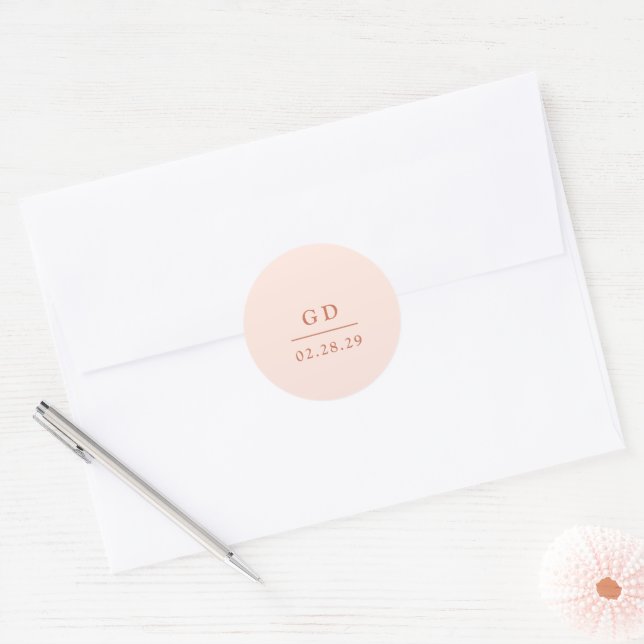 Grace Peach Moderne Hochzeit Runder Aufkleber (Umschlag)