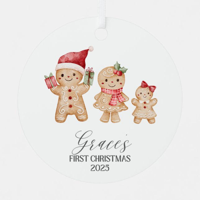 Grace Personalized Baby's First Christmas Ornament Aus Metall (Vorderseite)