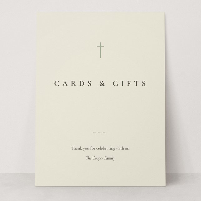 Grace Sage Minimal Cross Karten & Geschenke-Tischs (Grace | Sage - 6.5 x 8.75" Cards & Gifts Card Sign)