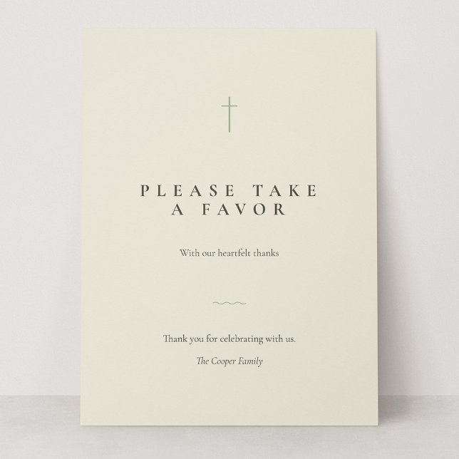 Grace Sage Minimal Cross Take a Favor Tischschild (Grace | Sage - Please Take a Favor 6.5 x 8.75" Card Sign)