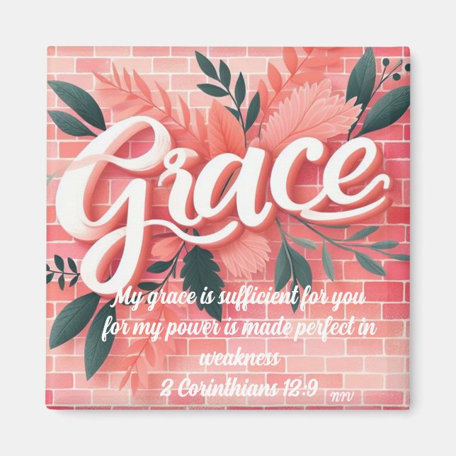 Grace Scripting Verse Pink Brick Floral Magnet (Vorne)