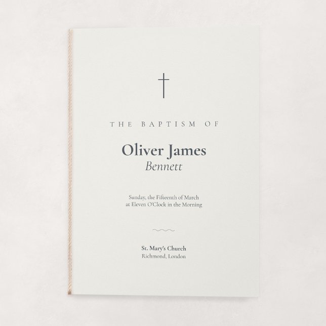 Grace Stone Minimal Cross gefaltete Taufe Programm (Gace | Stone - Folded Baptism Order of Service (string embellishment not included))