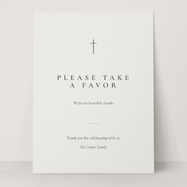 Grace Stone Minimal Cross Take a Favor Tischschild (Grace | Stone - Please Take a Favor 6.5 x 8.75" Card Sign)