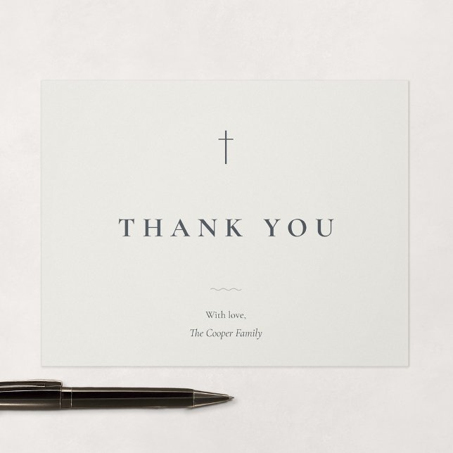 Grace Stone Minimal Kreuz religiös Dankeskarte (Grace | Stone - Correspondence Style Flat Thank You Card, Front)