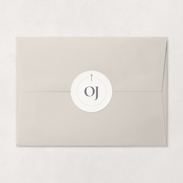 Grace Stone Monogramm Kreuz Runder Aufkleber (Grace | Stone - Minimal Cross Monogram Sticker, Shown on Envelope)