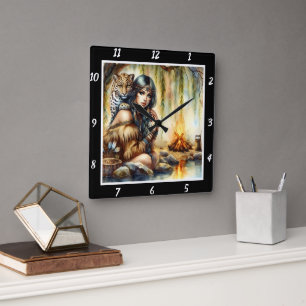 Grace: Tiger's Paws Stream's Dance Quadratische Wanduhr