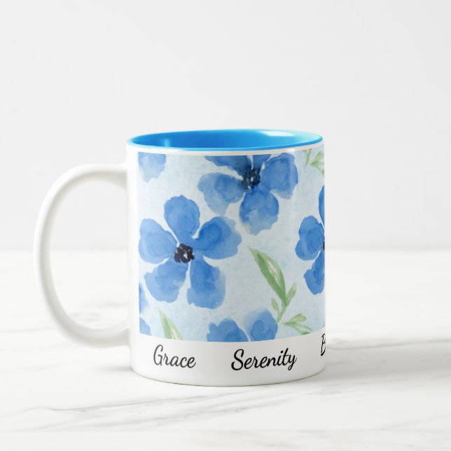Grace & Tranquility - Blue Floral Inspiration Tass Zweifarbige Tasse (Links)