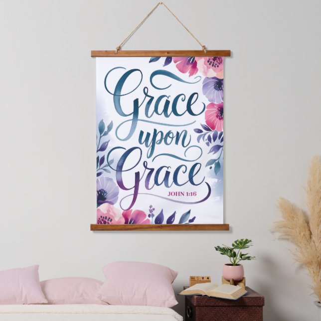 Grace upon Grace Christliche Wand Wandteppich Mit Holzrahmen (Schlafzimmer)