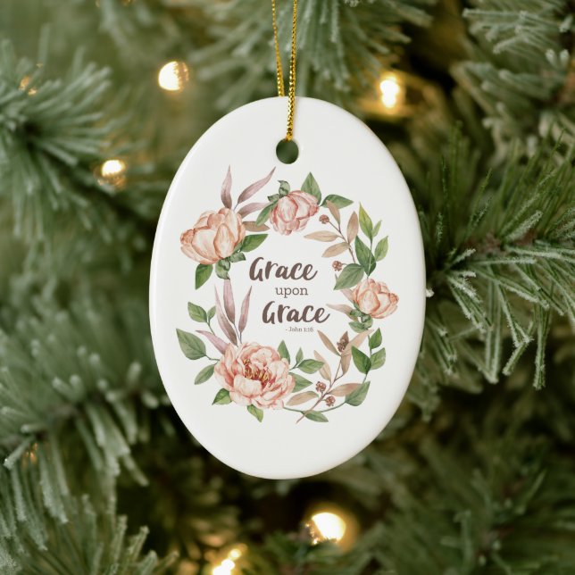 Grace Upon Grace - John 1:16 - Bloral Keramik Ornament (Baum)