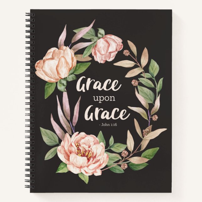 Grace Upon Grace - John 1:16 Blumengestein Notizbuch (Vorderseite)