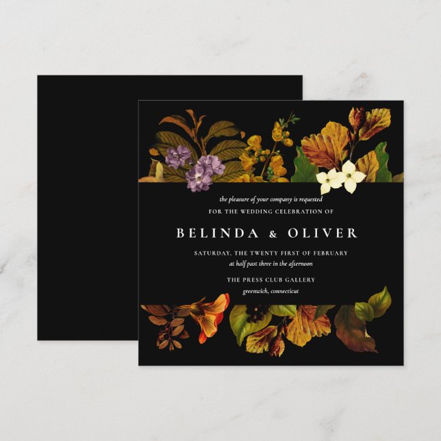 Grace Vintag Dark Square Hochzeitseinladungen Einladung (Vorne/Hinten)