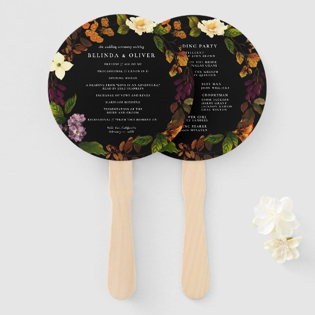 Grace Vintag Dark Wedding Program Hand Fan Fächer (Vorne und Hinten)