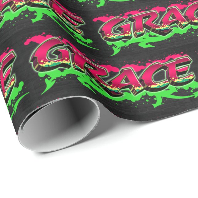 Grace Vorname Name Graffiti red green Geschenkpapier (Rolleneckpunkt)