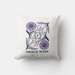 Grace Wins Floral Christian Vintage Engraving T-Sh Kissen