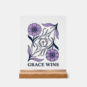 Grace Wins Floral Christliches Vintage Gravur Shir Acrylschild