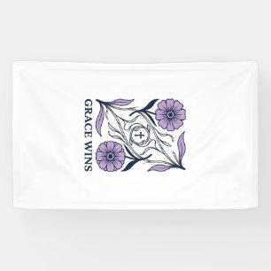 Grace Wins Floral Christliches Vintage Gravur Shir Banner
