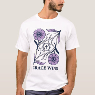 Grace Wins Floral Christliches Vintage Gravur Shir T-Shirt