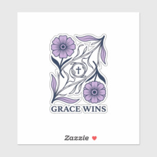Grace Wins Florale Christliche Vintage Gravur Tee_ Aufkleber