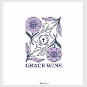 Grace Wins Florale Christliche Vintage Gravur Tee_ Aufkleber