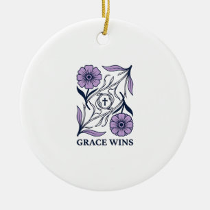 Grace Wins Florale Christliche Vintage Gravur Tee_ Keramik Ornament