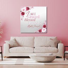 Graced Loved Favoved Pink Floral Art Leinwanddruck
