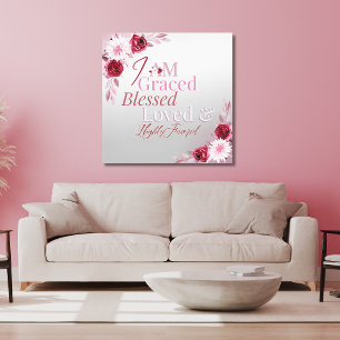 Graced Loved Favoved Pink Floral Art Leinwanddruck