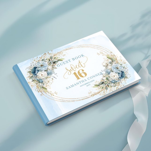 Gracefilled Dusty Blue Floral Sweet 16 Guest Book Gästebuch (Gracefilled Dusty Blue Floral Sweet 16th Guest Book)