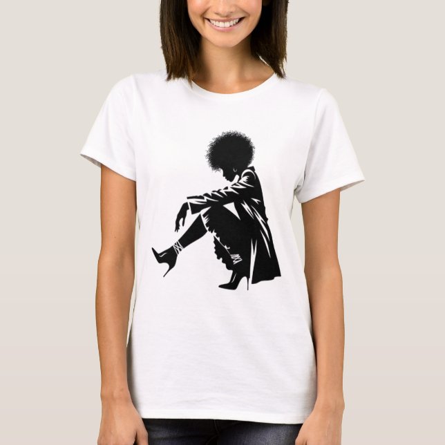 Graceful : Afro Elegance in Schwarz und Weiß T-Shirt (Vorderseite)