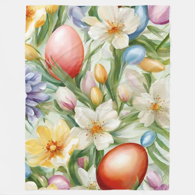 Graceful Apple Blossom, Tulips und Ostereier Fleecedecke (Vorderseite)