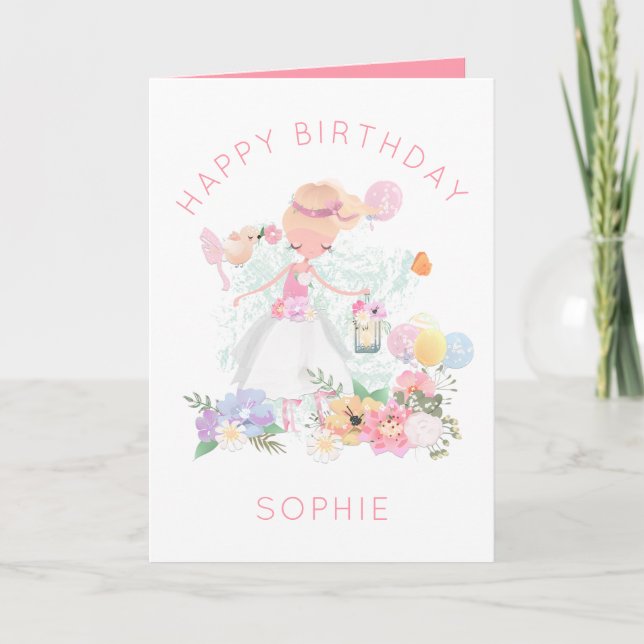Graceful Ballerina Florals Name Happy Birthday Karte (Vorderseite)